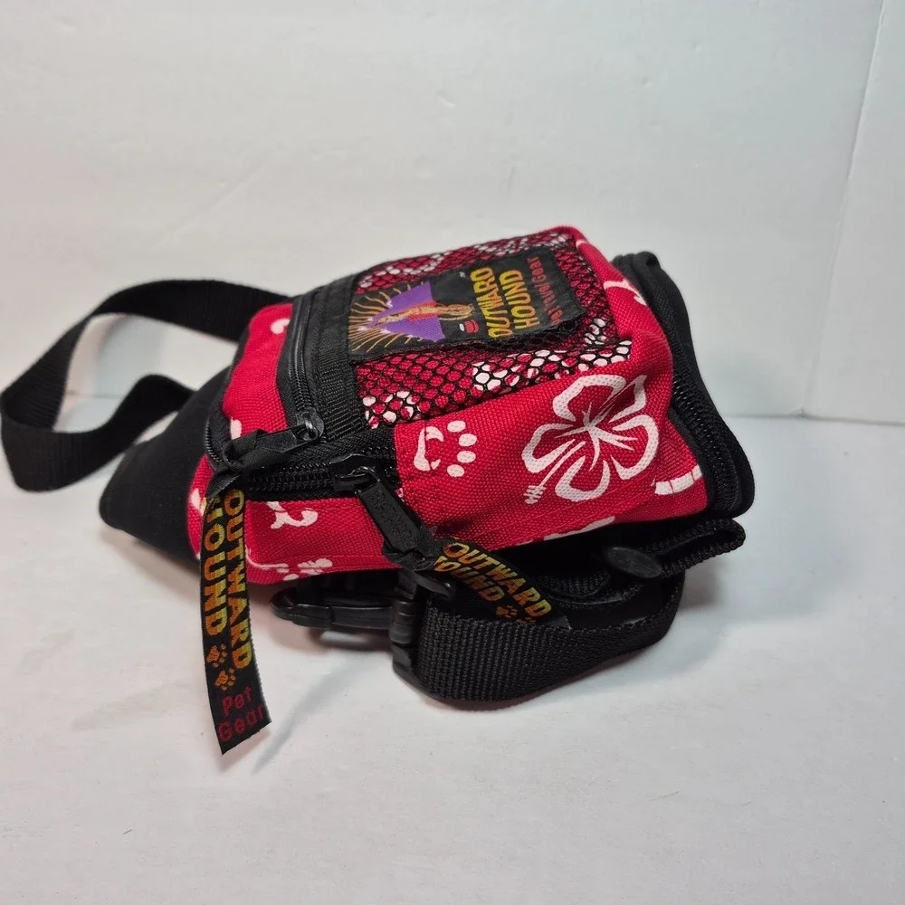 Outward Hound Travel Gear Adjustable Water Bottle Holder w/Bowl Red White Floral